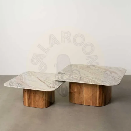 Set de 2 mesas de centro en madera y mármol para salón 100x100x41cm - Ixia - 614849IX - foto-secundaria-10