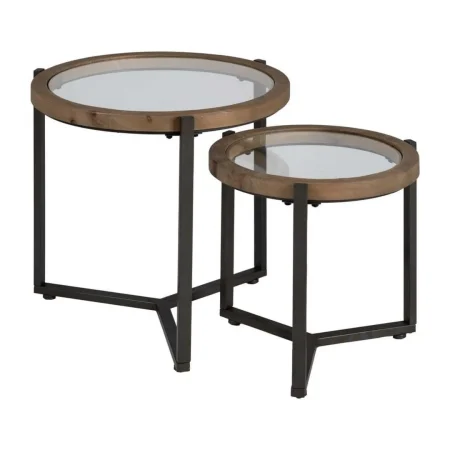 Set de 2 mesitas auxiliares en madera de abeto y hierro natural y negro 65x67x61cm - Ixia - 614969IX - foto-blanco