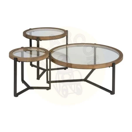 Set de 2 mesitas auxiliares en madera de abeto y hierro natural y negro 65x67x61cm - Ixia - 614969IX - foto-secundaria-1