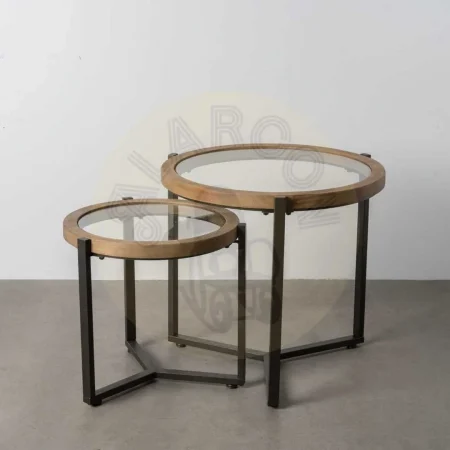 Set de 2 mesitas auxiliares en madera de abeto y hierro natural y negro 65x67x61cm - Ixia - 614969IX - foto-secundaria-6