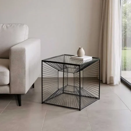 Mesita negra de metal y cristal 45.50x45.50x45.50cm - Ixia - 615016IX - foto-blanco