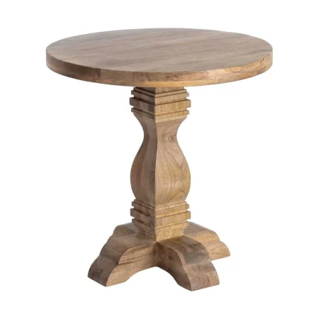 Mesa auxiliar de madera de mango con tablero 4cm para salón 65x65x66cm - Ixia - 615244IX - foto-blanco