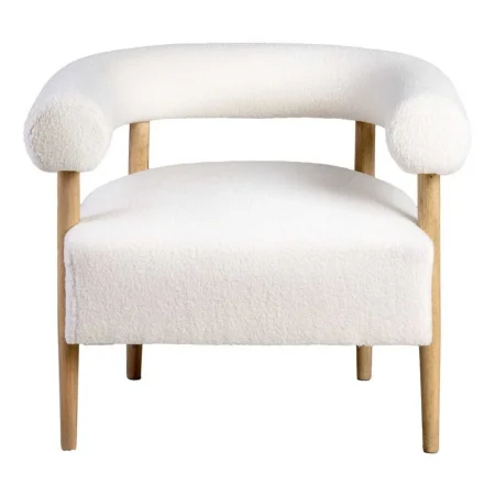 Sillón beige tapizado en tejido poliéster con estructura de plywood y patas de madera de caucho 80x67x69cm - Ixia - 615247IX - foto-blanco