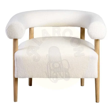 Sillón beige tapizado en tejido poliéster con estructura de plywood y patas de madera de caucho 80x67x69cm - Ixia - 615247IX - foto-secundaria-3