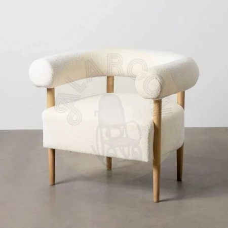 Sillón beige tapizado en tejido poliéster con estructura de plywood y patas de madera de caucho 80x67x69cm - Ixia - 615247IX - foto-secundaria-7