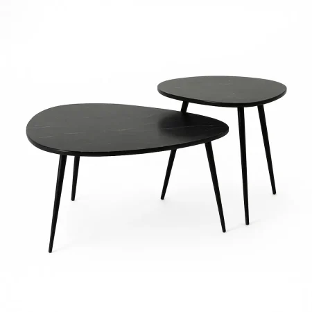 Conjunto de 2 mesas de centro en mármol negro y hierro 87x81x41cm - Ixia - 615297IX - foto-blanco