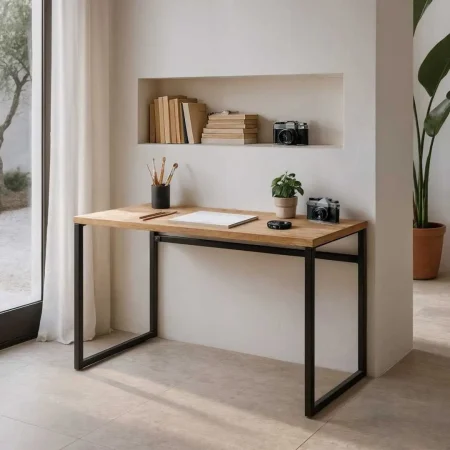 Escritorio de madera de mango y hierro color natural 120x60x76cm - Ixia - 615299IX - foto-blanco