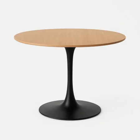Mesa de comedor natural y negro en DM y metal 100x100x75cm - Ixia - 615320IX - foto-blanco
