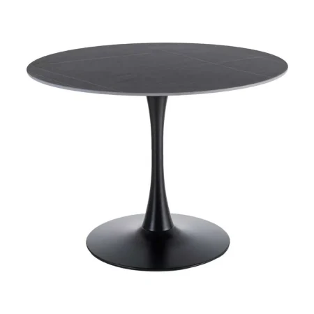 Mesa de comedor negra en piedra sinterizada con base de hierro 100x100x75cm - Ixia - 615321IX - foto-blanco