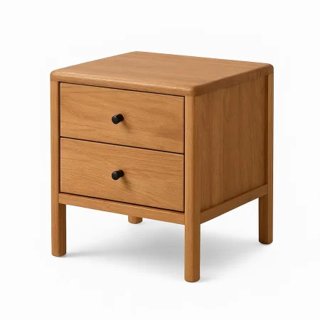 Mesita natural de madera de mango con cajones patas 10cm 45x45x45cm - Ixia - 615331IX - foto-blanco