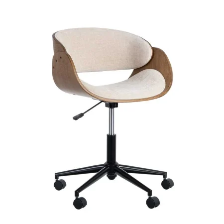 Silla giratoria con ruedas en tejido crema y marrón respaldo en madera nogal patas negras regulable en altura 59x64x88cm - Ixia - 615337IX - foto-blanco