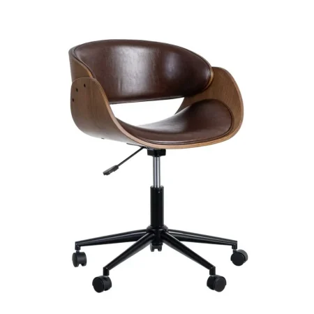 Silla con ruedas marrón en madera y símil piel giratoria 360º patas de nilón 59x64x88cm - Ixia - 615338IX - foto-blanco