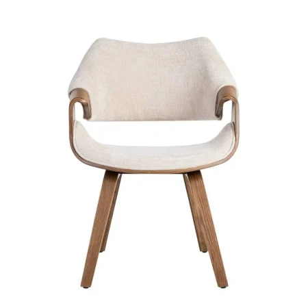 Silla tapizada crema y marrón en tejido y madera de haya 61x56x82cm - Ixia - 615339IX - foto-blanco