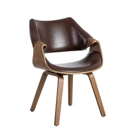 Silla marrón en madera y símil piel 61x56x82cm - Ixia - 615340IX - foto-blanco