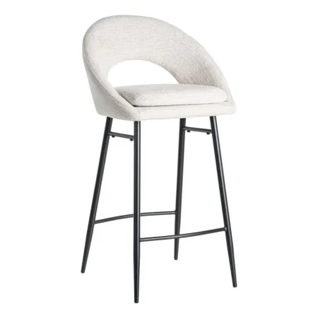 Taburete tapizado crema en tejido 100% poliéster con cojín desenfundable y patas hierro negro 53x48x100cm - Ixia - 615398IX - foto-blanco