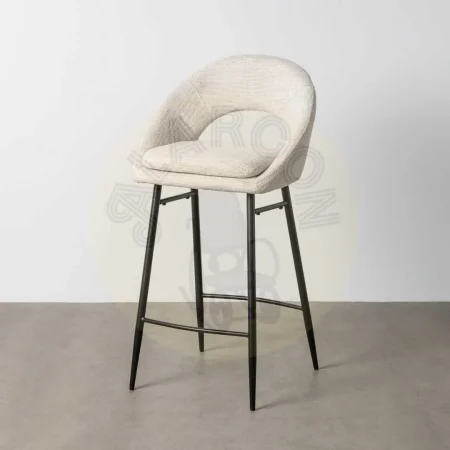 Taburete tapizado crema en tejido 100% poliéster con cojín desenfundable y patas hierro negro 53x48x100cm - Ixia - 615398IX - foto-secundaria-10