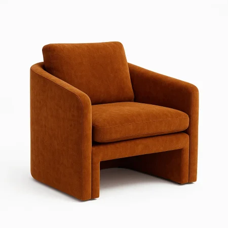 Sillón ocre tapizado en tejido con estructura de madera y cojín desenfundable 76x68x81cm - Ixia - 615428IX - foto-blanco
