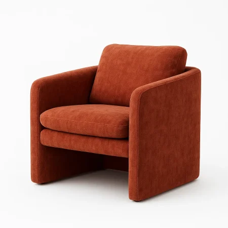 Sillón tapizado teja en tejido 100% poliéster con estructura de madera conglomerada patas PVC y cojín desenfundable 76x68x81cm - Ixia - 615429IX - foto-blanco