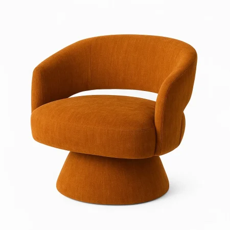 Sillón giratorio ocre en tejido y madera 71x68x72cm - Ixia - 615430IX - foto-blanco