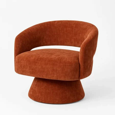Sillón giratorio tapizado teja en tejido poliéster con estructura de madera y hierro pata PVC relleno de foam 71x68x72cm - Ixia - 615431IX - foto-blanco