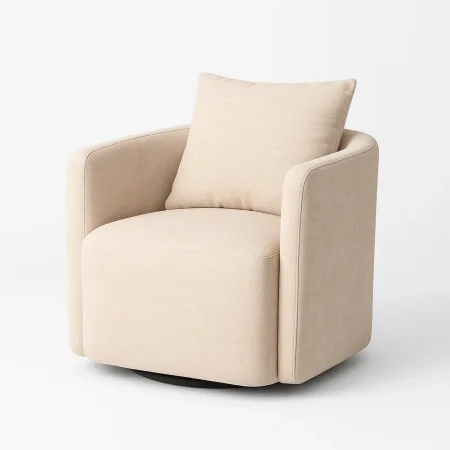 Sillón giratorio beige tapizado en poliéster estructura madera y hierro cojín desenfundable 76x70x84cm - Ixia - 615432IX - foto-blanco