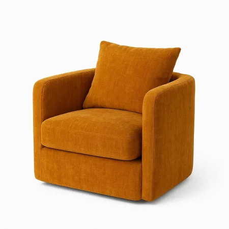 Sillón giratorio ocre tejido y madera 76x70x84cm - Ixia - 615433IX - foto-blanco