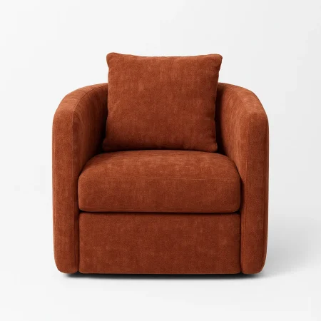 Sillón giratorio tapizado teja en poliéster con estructura madera conglomerada y hierro 76x70x84cm - Ixia - 615434IX - foto-blanco
