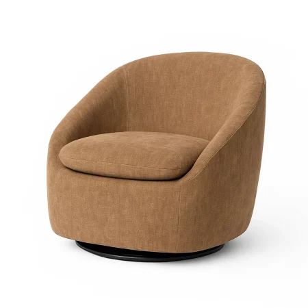 Sillón giratorio tapizado en tejido taupe estructura de madera conglomerada y hierro relleno de foam y base metálica 72x63x73cm - Ixia - 615436IX - foto-blanco