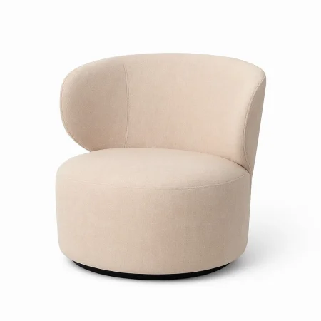Sillón giratorio beige tapizado en tejido 100% poliéster con estructura de madera y hierro 73x68x74cm - Ixia - 615437IX - foto-blanco
