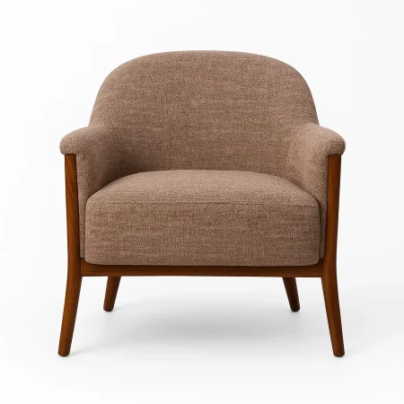 Sillón beige y marrón en tejido 100% poliéster con patas de madera de caucho 75x74x76cm - Ixia - 615442IX - foto-blanco