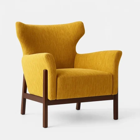 Sillón mostaza tapizado 100% poliéster con patas en madera de caucho 73x72x77cm - Ixia - 615443IX - foto-blanco