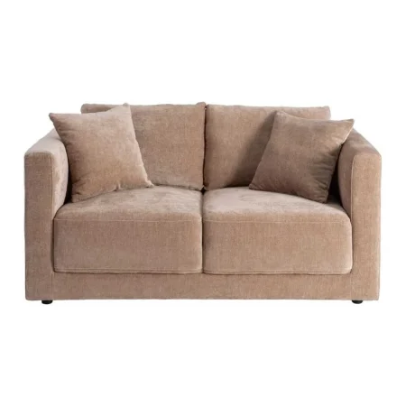 Sofá 2 plazas tapizado en tejido 100% poliéster color taupe con estructura en madera conglomerada y patas de madera de caucho 165x96x86cm - Ixia - 615446IX - foto-blanco