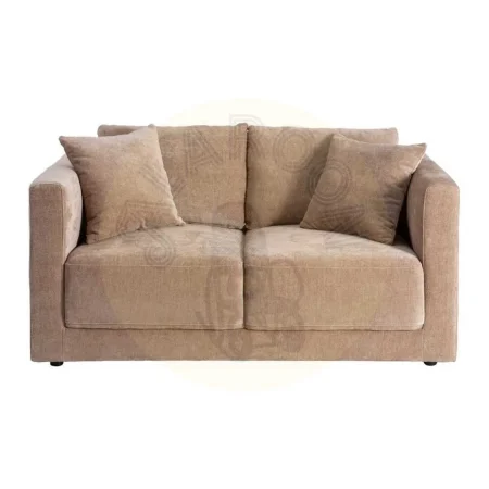 Sofá 2 plazas tapizado en tejido 100% poliéster color taupe con estructura en madera conglomerada y patas de madera de caucho 165x96x86cm - Ixia - 615446IX - foto-secundaria-1