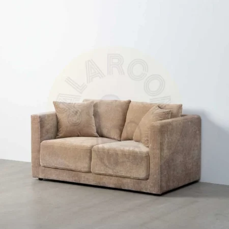 Sofá 2 plazas tapizado en tejido 100% poliéster color taupe con estructura en madera conglomerada y patas de madera de caucho 165x96x86cm - Ixia - 615446IX - foto-secundaria-8