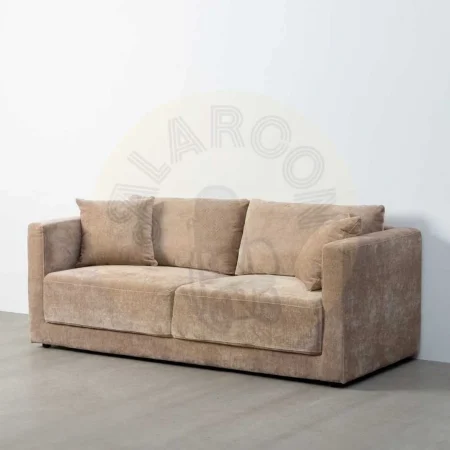 Sofá 3 plazas tapizado en tejido taupe con estructura en madera conglomerada cojines desenfundables y patas de madera 210x96x86cm - Ixia - 615447IX - foto-secundaria-8