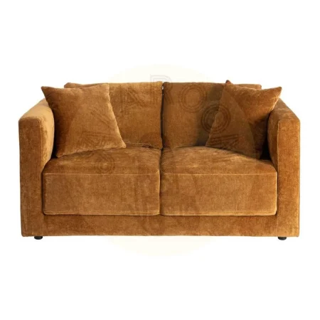 Sofá 2 plazas tapizado en tejido ocre con estructura de madera cojines desenfundables patas madera de caucho 165x96x86cm - Ixia - 615448IX - foto-secundaria-1