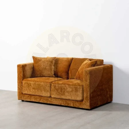 Sofá 2 plazas tapizado en tejido ocre con estructura de madera cojines desenfundables patas madera de caucho 165x96x86cm - Ixia - 615448IX - foto-secundaria-8