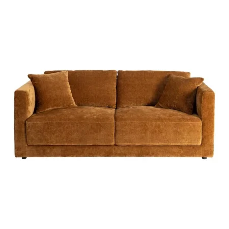 Sofá 3 plazas ocre tapizado en tejido con estructura en madera cojines traseros y laterales desenfundables patas en madera de caucho 210x96x86cm - Ixia - 615449IX - foto-blanco