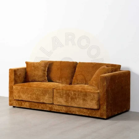 Sofá 3 plazas ocre tapizado en tejido con estructura en madera cojines traseros y laterales desenfundables patas en madera de caucho 210x96x86cm - Ixia - 615449IX - foto-secundaria-8
