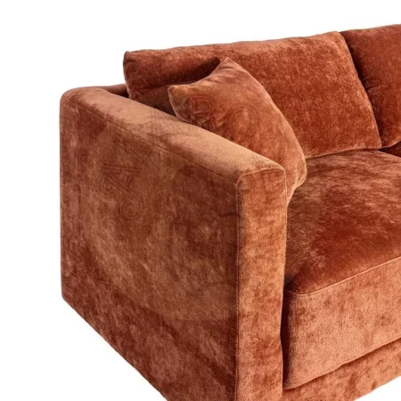 Sofá 3 plazas teja en tejido y madera cojines desenfundables patas en madera de caucho 210x96x86cm - Ixia - 615451IX - foto-secundaria-3