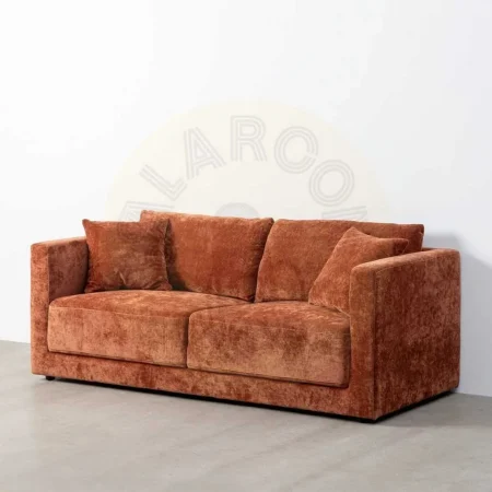 Sofá 3 plazas teja en tejido y madera cojines desenfundables patas en madera de caucho 210x96x86cm - Ixia - 615451IX - foto-secundaria-8