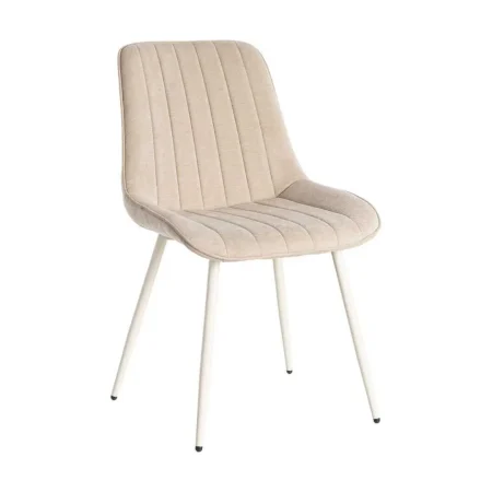Silla tapizada beige en tejido 100% poliéster con patas de hierro 50x60x85cm - Ixia - 615476IX - foto-blanco