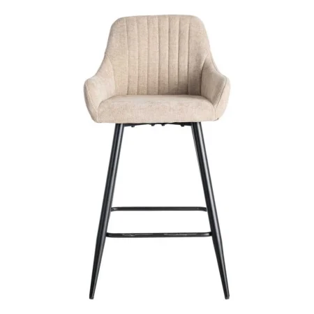 Taburete alto beige tapizado en tejido con estructura metálica respaldo y reposabrazos 47x47x93cm - Ixia - 615480IX - foto-blanco