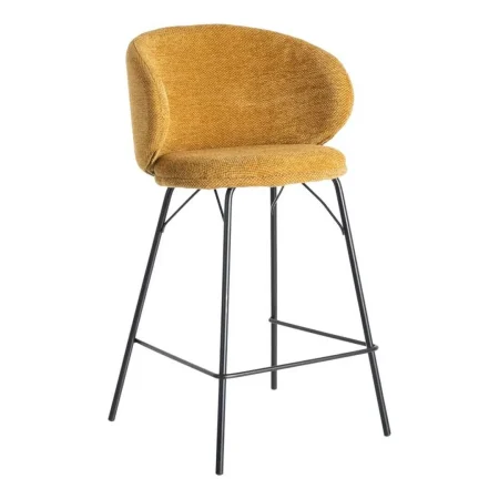 Taburete alto tapizado en tejido mostaza con estructura metálica 46.50x46.50x90cm - Ixia - 615490IX - foto-blanco