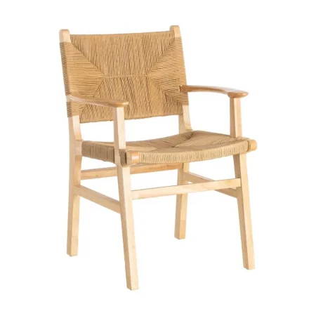 Silla con brazos en madera de caucho acabado natural y asiento de cuerda de papel 61x59x85cm - Ixia - 615495IX - foto-blanco