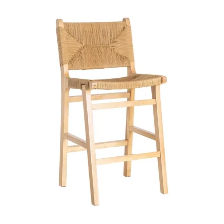 Taburete alto en madera de caucho con asiento de cuerda de papel 45x46x94cm - Ixia - 615496IX - foto-blanco