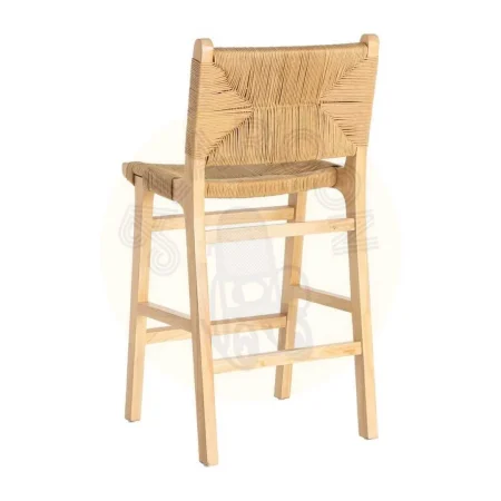 Taburete alto en madera de caucho con asiento de cuerda de papel 45x46x94cm - Ixia - 615496IX - foto-secundaria-3