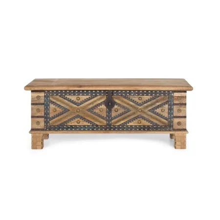 Baúl en madera de mango acabado natural con amplio espacio de almacenamiento 116x40x45cm - Giner y Colomer - 6154GYC - foto-blanco