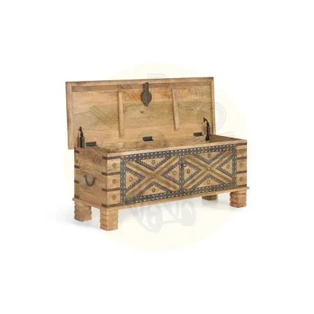 Baúl en madera de mango acabado natural con amplio espacio de almacenamiento 116x40x45cm - Giner y Colomer - 6154GYC - foto-secundaria-2