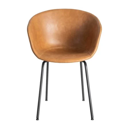 Silla tapizada en símil piel color camel con patas metálicas y reposabrazos 59x50.50x81.50cm - Ixia - 615518IX - foto-blanco